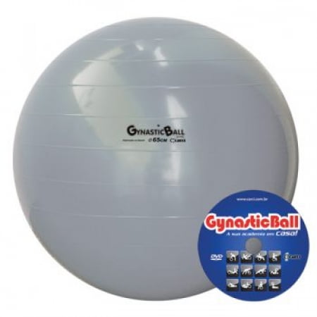 BOLA DE PILATES PARA GINASTICA GYNASTIC BALL 65CM PRATA COM DVD